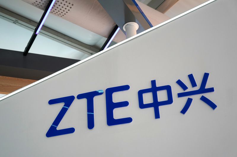 FILE PHOTO: Sign of ZTE is seen at the 2020 China International Fair for Trade in Services (CIFTIS) in Beijing