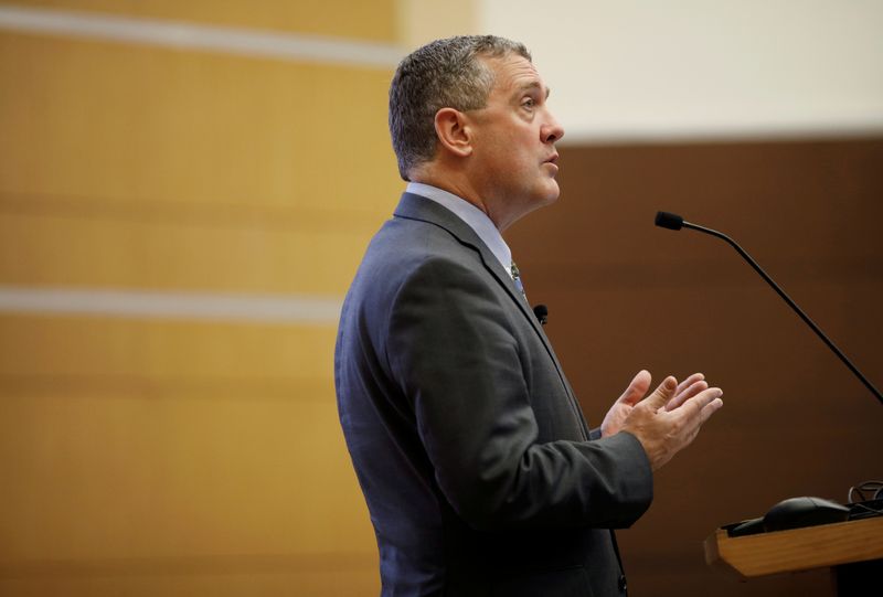 FILE PHOTO: St. Louis Federal Reserve Bank President James Bullard speaks at a public lecture in Singapore