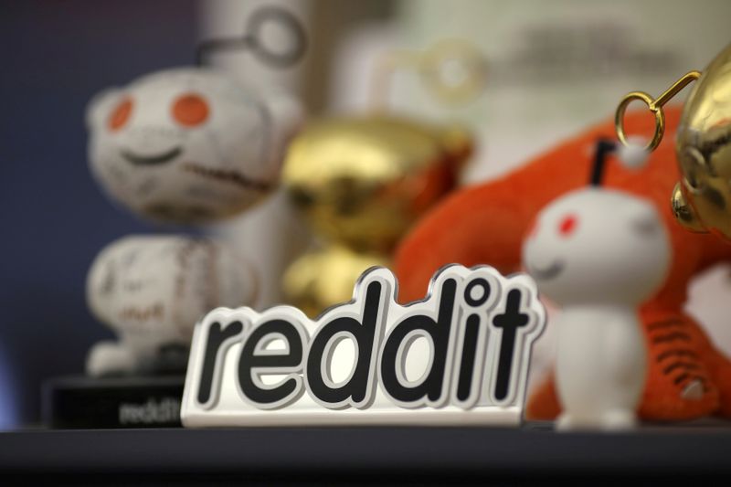 FILE PHOTO: FILE PHOTO: Reddit mascots are displayed at the company's headquarters in San Francisco