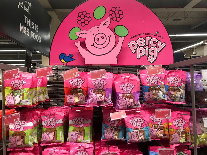 Percy Pig products are on display at a Marks & Spencer store in South Woodford, London