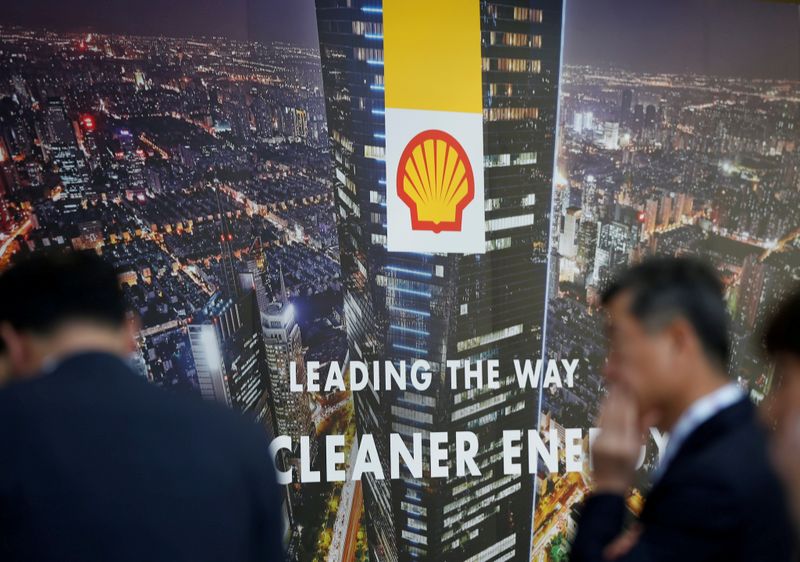 FILE PHOTO: Logo of Royal Dutch Shell is seen at Gastech, the world's biggest expo for the gas industry, in Chiba