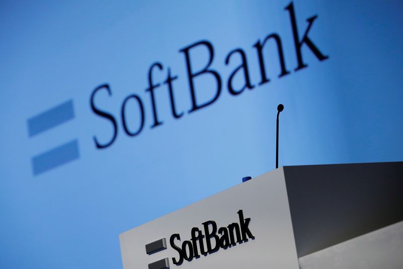 SoftBank Corp's logo is pictured at a news conference in Tokyo