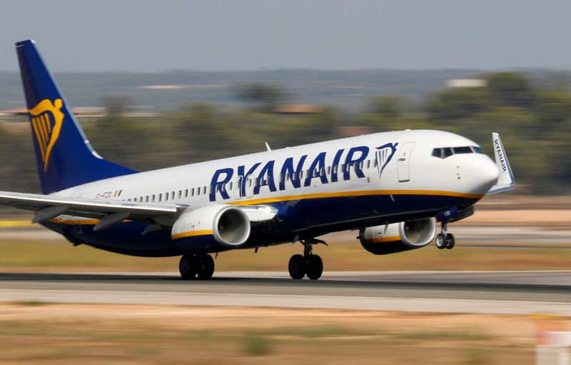 FILE PHOTO: A Ryanair Boeing 737 airplane takes off from the airport in Palma de Mallorca