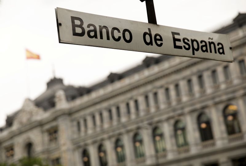 FILE PHOTO: The metro station of Bank of Spain is seen in front of the Bank of Spain building in Madrid