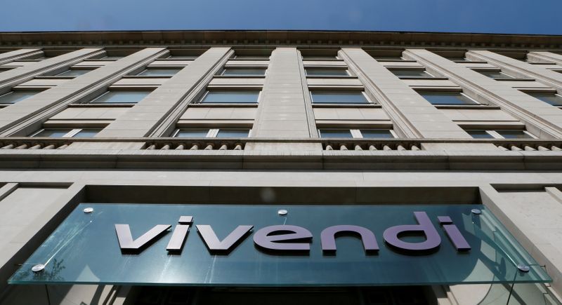 FILE PHOTO: A Vivendi sign at the main entrance of the company's Paris headquarters