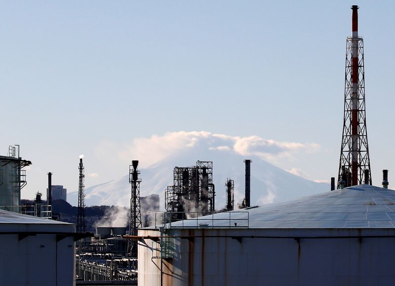 FILE PHOTO: A factory area is seen in front of Mount Fuji in Yokohama