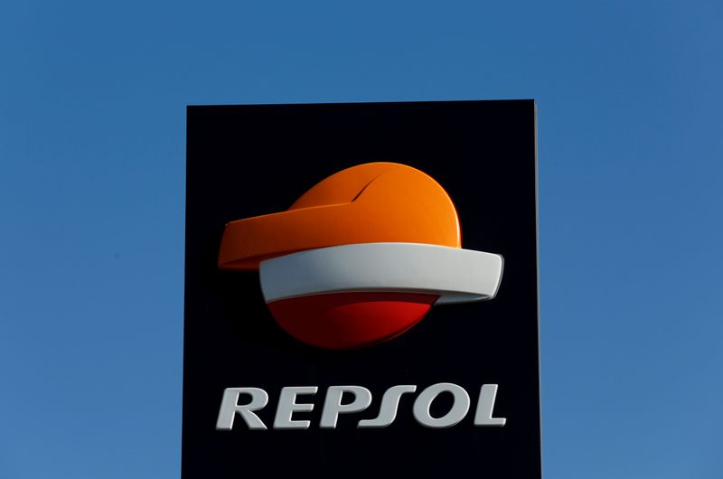 FILE PHOTO: FILE PHOTO: A Repsol logo at a petrol station in Bormujos near Seville, southern Spain