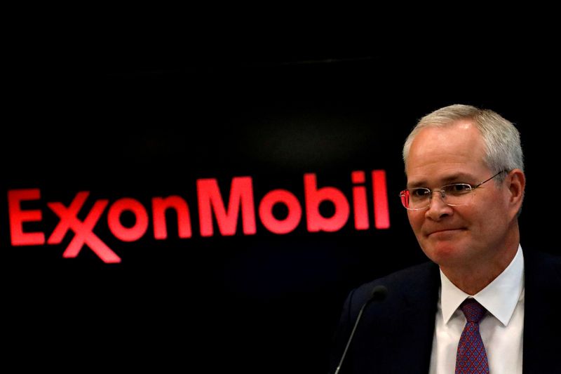 FILE PHOTO: Darren Woods, Chairman & CEO, Exxon Mobil Corporation attends a news conference at the NYSE