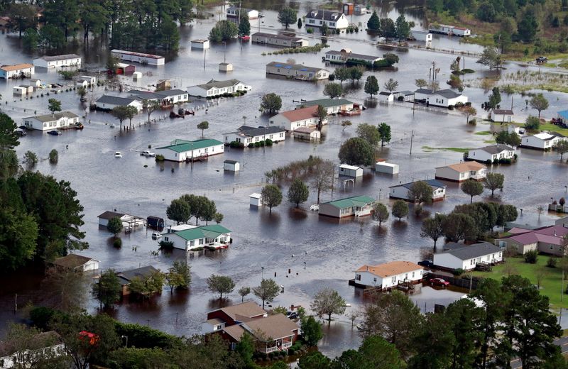 FILE PHOTO: Houses sit in floodwater caused by Hurricane Florence, in this aerial picture, in Lumberton