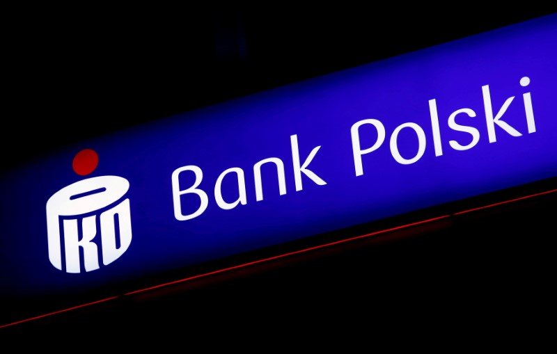 FILE PHOTO: The logo of the PKO BP is seen on the bank's headquarters in Warsaw