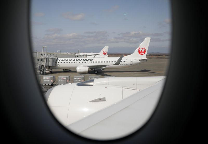FILE PHOTO: Japan Airlines (JAL) planes sit on the tarmac at New Chitose Airport, in Sapporo