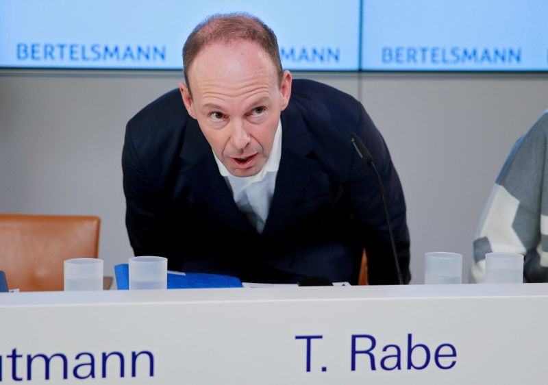 FILE PHOTO: German media group Bertelsmann CEO Rabe arrives for the annual news conference in Berlin