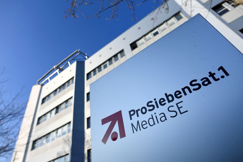FILE PHOTO: The logo of German media company ProSiebenSat.1 in front of its headquarters in Unterfoehring