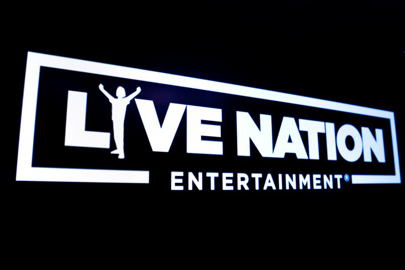 FILE PHOTO: The logo for Live Nation Entertainment is displayed on a screen on the floor at the NYSE in New York