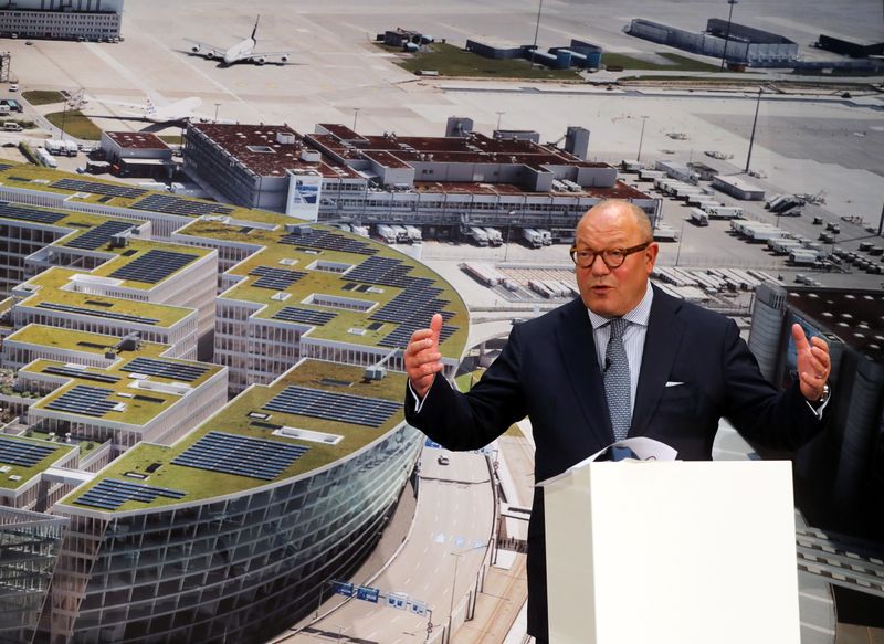 Flughafen Zurich AG Chairman of the Board of Directors Andreas Schmid addresses the opening news conference for the newly built office and business complex 