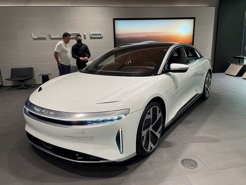 FILE PHOTO - A Lucid Air electric vehicle is displayed at a shopping mall in Scottsdale, Arizona