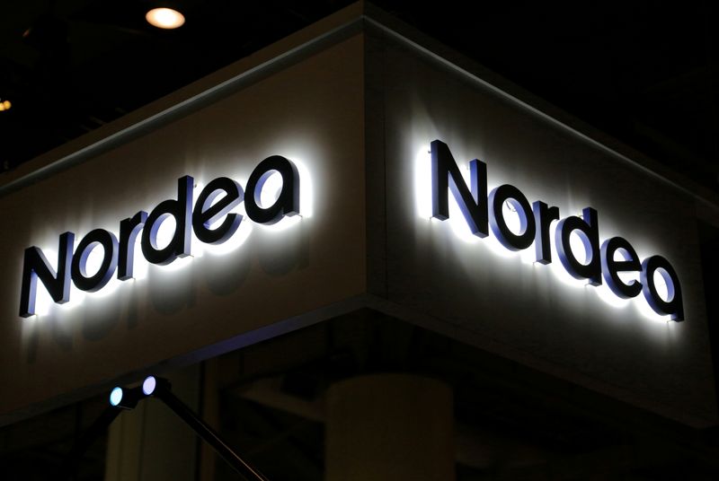 FILE PHOTO: The Nordea Bank AB logo is seen at the SIBOS banking and financial conference in Toronto