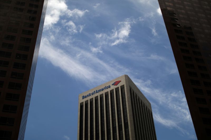 A Bank of America building is seen in Los Angeles