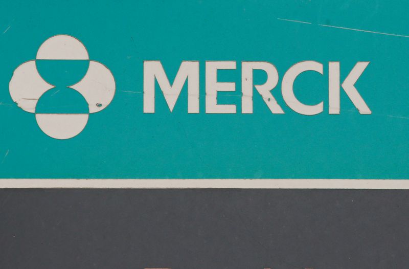 The Merck logo is seen on a sign at the Merck & Co campus in Rahway, New Jersey
