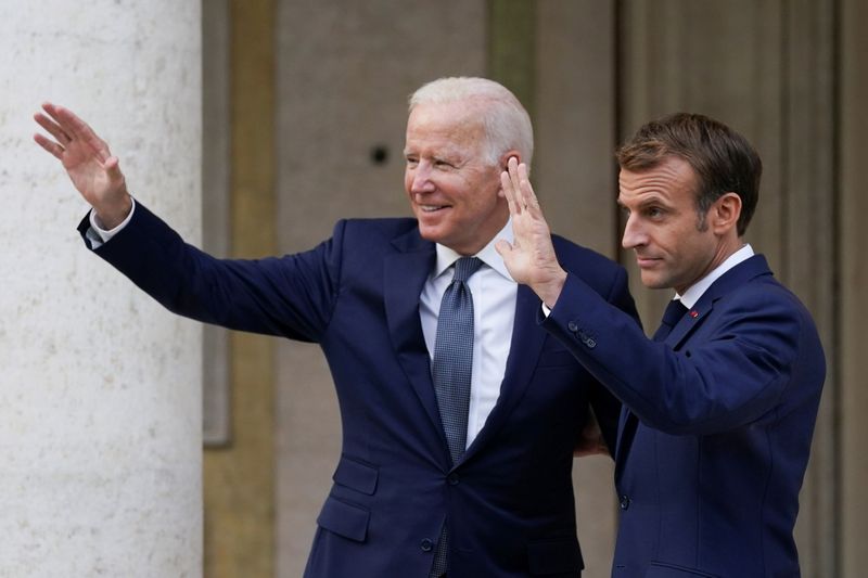 U.S. President Joe Biden meets with French President Emmanuel Macron ahead of the G20 summit in Rome