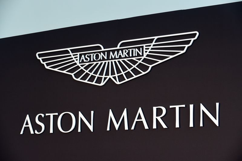FILE PHOTO: An Aston Martin logo is pictured at the new factory in Saint Athan