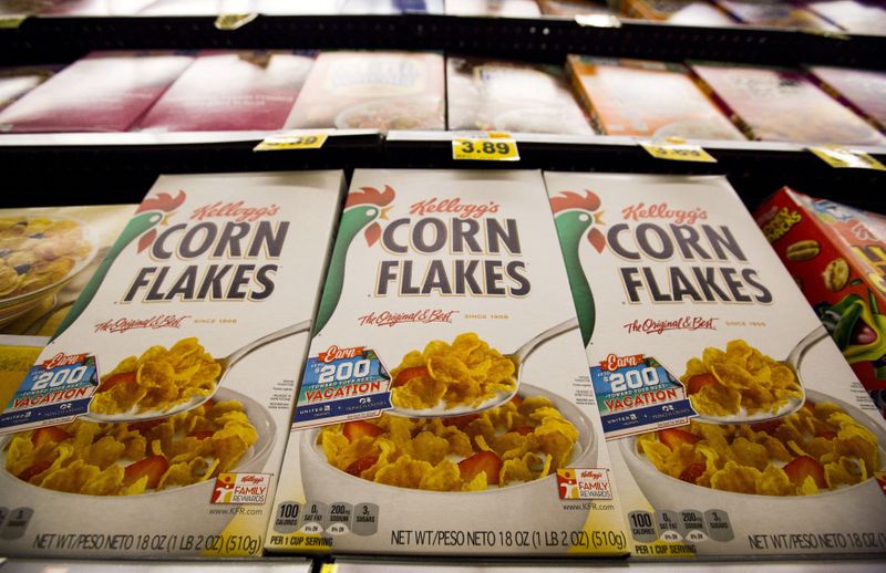 Kellogg's Corn Flakes cereal is pictured at a Ralphs grocery store in Pasadena