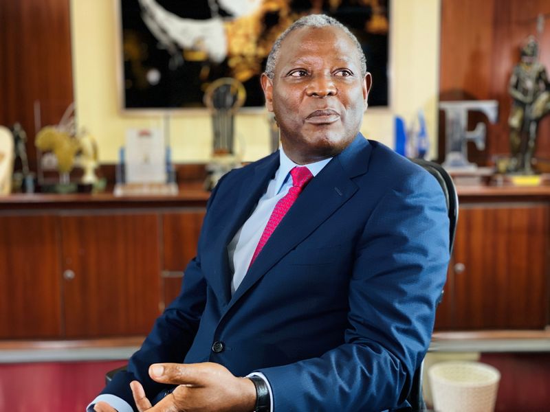 Equity Bank's Chief Executive Officer James Mwangi is seen during a Reuters interview in Nairobi