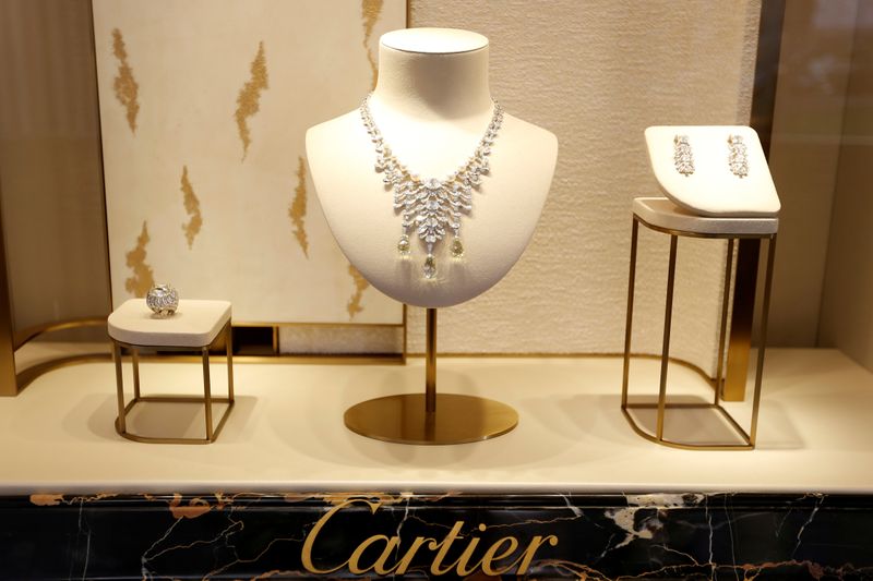 FILE PHOTO: High-end jewellery displayed at a Cartier store on Place Vendome in Paris
