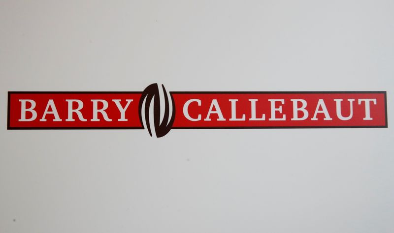 FILE PHOTO: Logo of chocolate and cocoa product maker Barry Callebaut is pictured during the company's annual news conference in Zurich