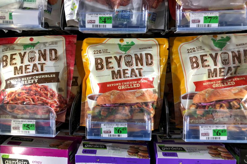 FILE PHOTO: Products from Beyond Meat Inc, the vegan burger maker, are shown for sale at a market in Encinitas, California