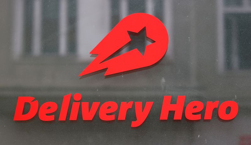 FILE PHOTO: Delivery Hero's logo is pictured at its headquarters in Berlin
