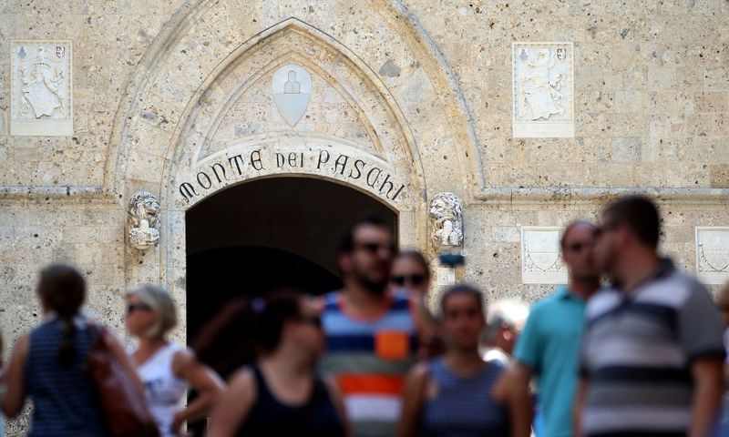 FILE PHOTO: The entrance of Monte dei Paschi bank headquarters is pictured in downtown Siena