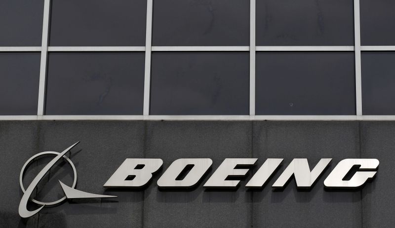 FILE PHOTO: Photo of Boeing logo at their headquarters in Chicago