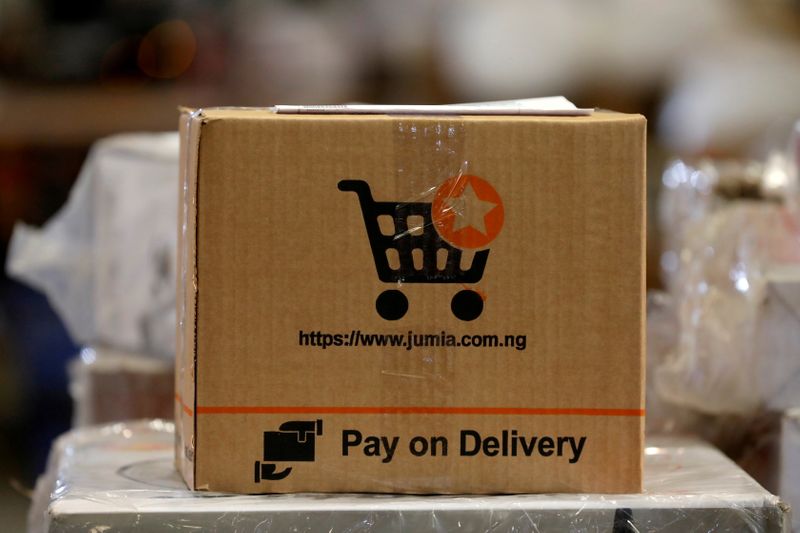 FILE PHOTO: Package set for delivery is seen at the Jumia warehouse in Lagos