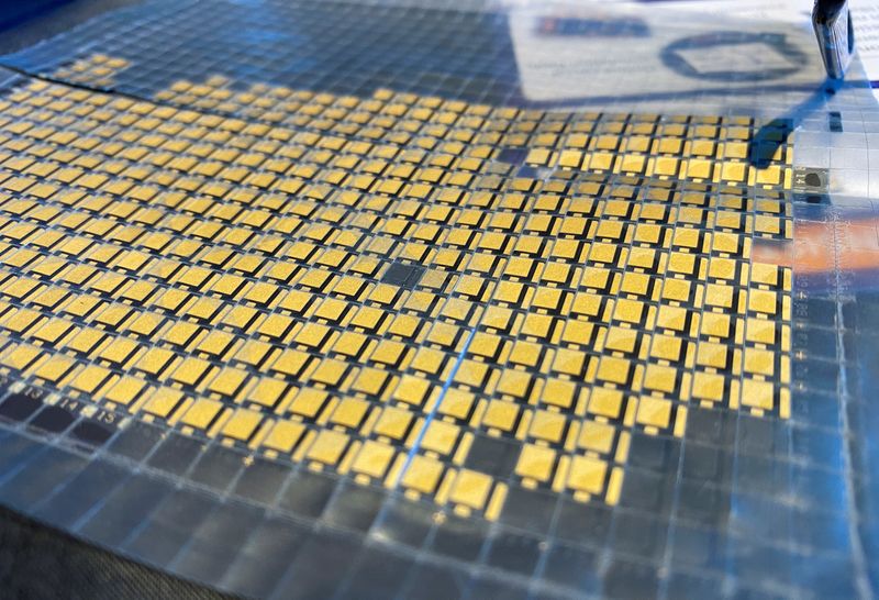 Canadian startup GaN Systems' transistors on a strip lie in Menlo Park