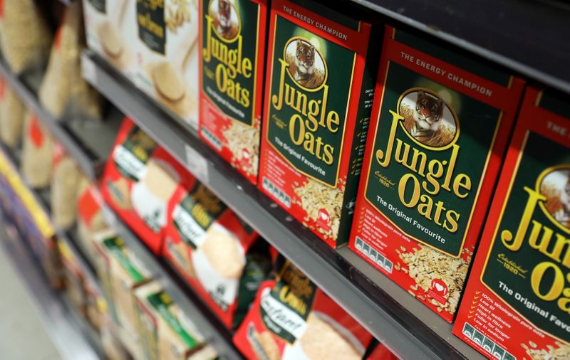 Boxes of Jungle Oats, one of South Africa's Tiger Brands original products, are seen on a shelf  at an outlet of retailer Woolworths in Sandton
