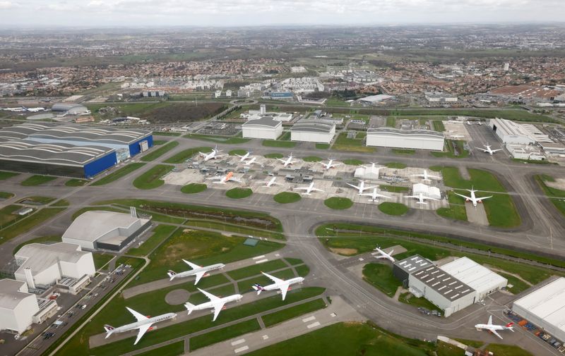 FILE PHOTO: Planes are seen parked at Toulouse-Blagnac international airport