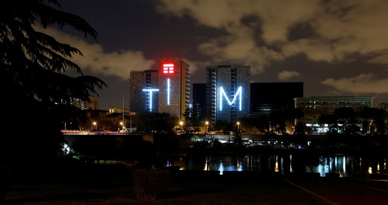 FILE PHOTO: Telecom Italia's logo for the TIM brand is seen on a building in Rome