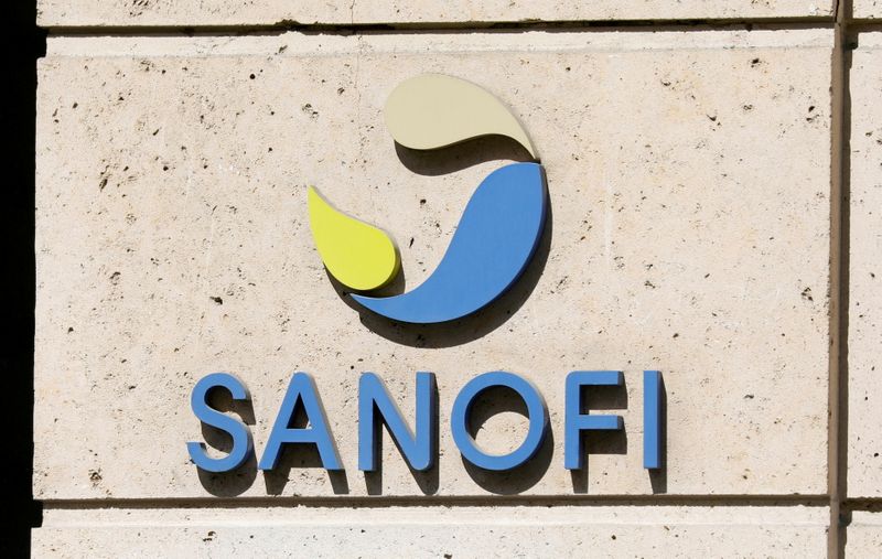 Sanofi logo is seen in Paris