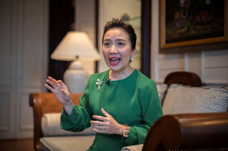 Wallapa Traisorat, CEO of Asset World Corp Pcl speaks during an interview with Reuters at a hotel in Bangkok