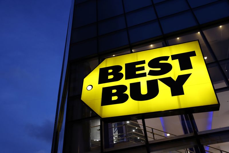 FILE PHOTO: The Best Buy logo is seen at a store in Manhattan, New York City