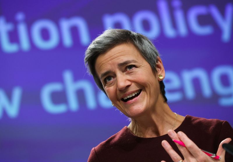 FILE PHOTO: EU Commission Executive Vice-President Vestager presents a review of EU competition policy, in Brussels