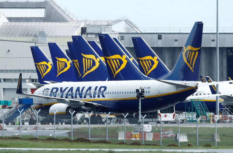 ARCHIV: Ryanair-Flugzeuge am Flughafen Dublin, Irland, 1. Mai 2020. REUTERS/Jason Cairnduff