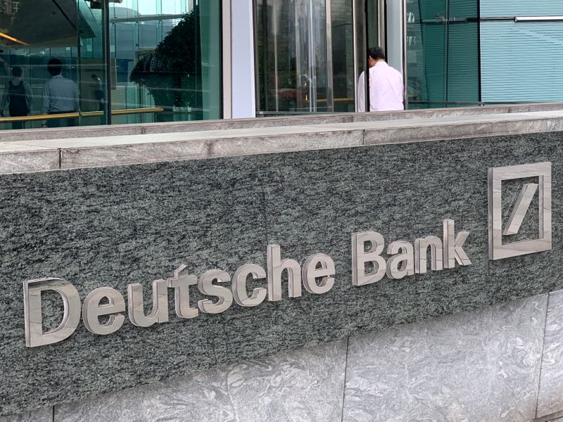 The logo of Deutsche bank is seen in Hong Kong