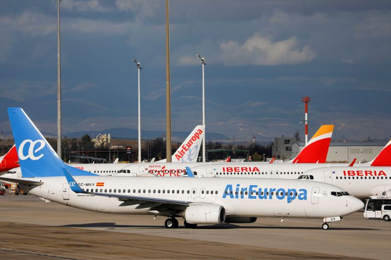 FILE PHOTO: Iberia and Air Europa planes parked at Adolfo Suarez Barajas airport