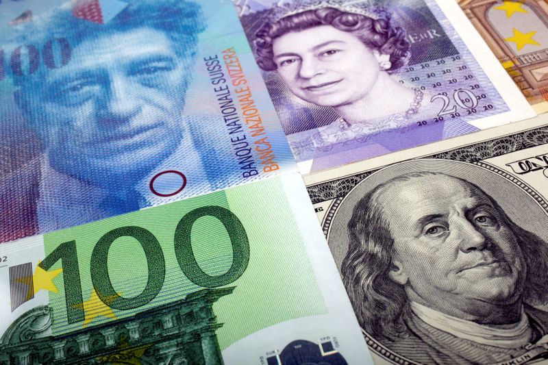 FILE PHOTO: A picture illustration of  U.S. dollar Swiss Franc British pound and Euro bank notes