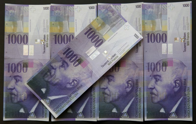 FOTO DE ARCHIVO-Ilustración de billetes suizos de 1000 francos