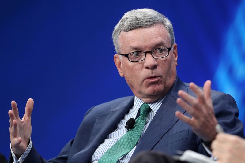 FILE PHOTO: Alfred Kelly, Jr., CEO, Visa Inc. speaks at the 2019 Milken Institute Global Conference in Beverly Hills