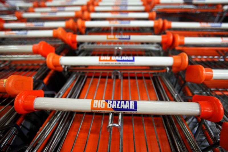 FILE PHOTO: Shopping carts are parked at the Big Bazaar retail store in Mumbai