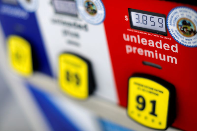 FILE PHOTO: The price of gasoline is shown on a gas pump at an Arco gas station in San Diego